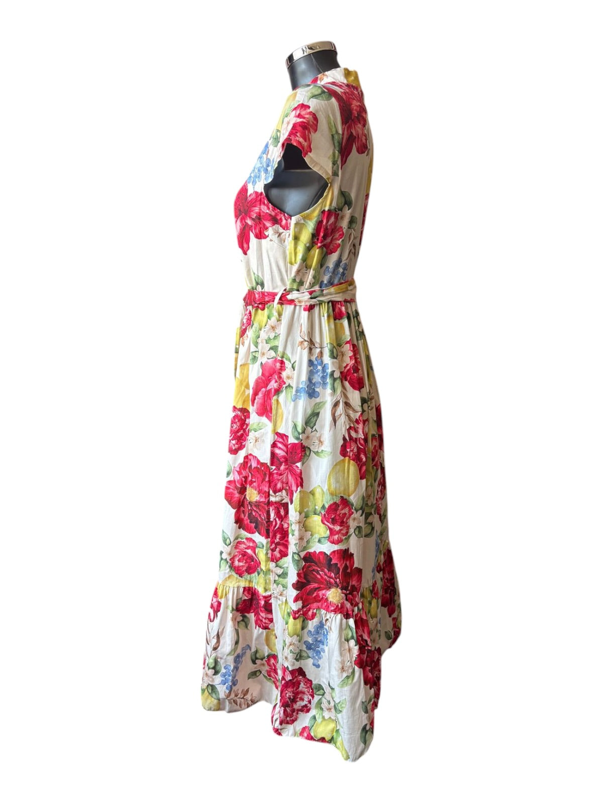 Connie floral belted dress - Red mix