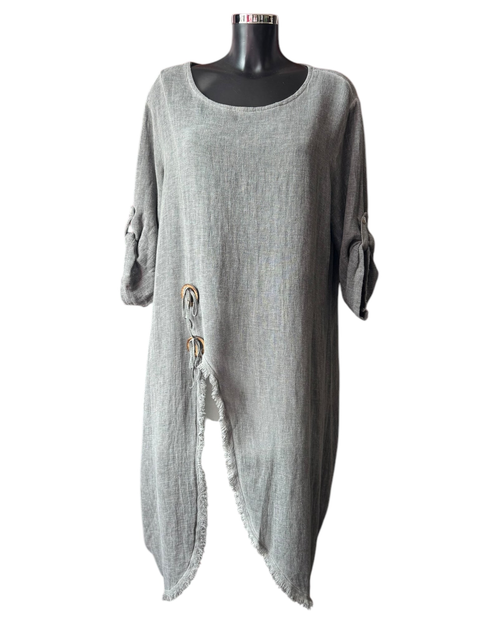 Casey range long frayed detail tunic top -  Grey