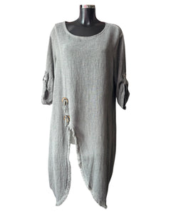Casey range long frayed detail tunic top -  Grey