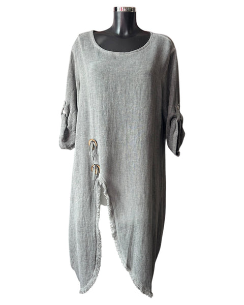 Casey range long frayed detail tunic top -  Grey