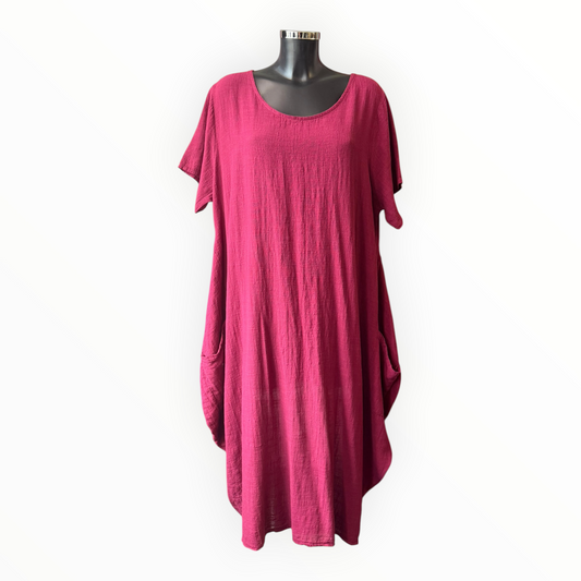 Bonnie plain long cotton dress - Wine