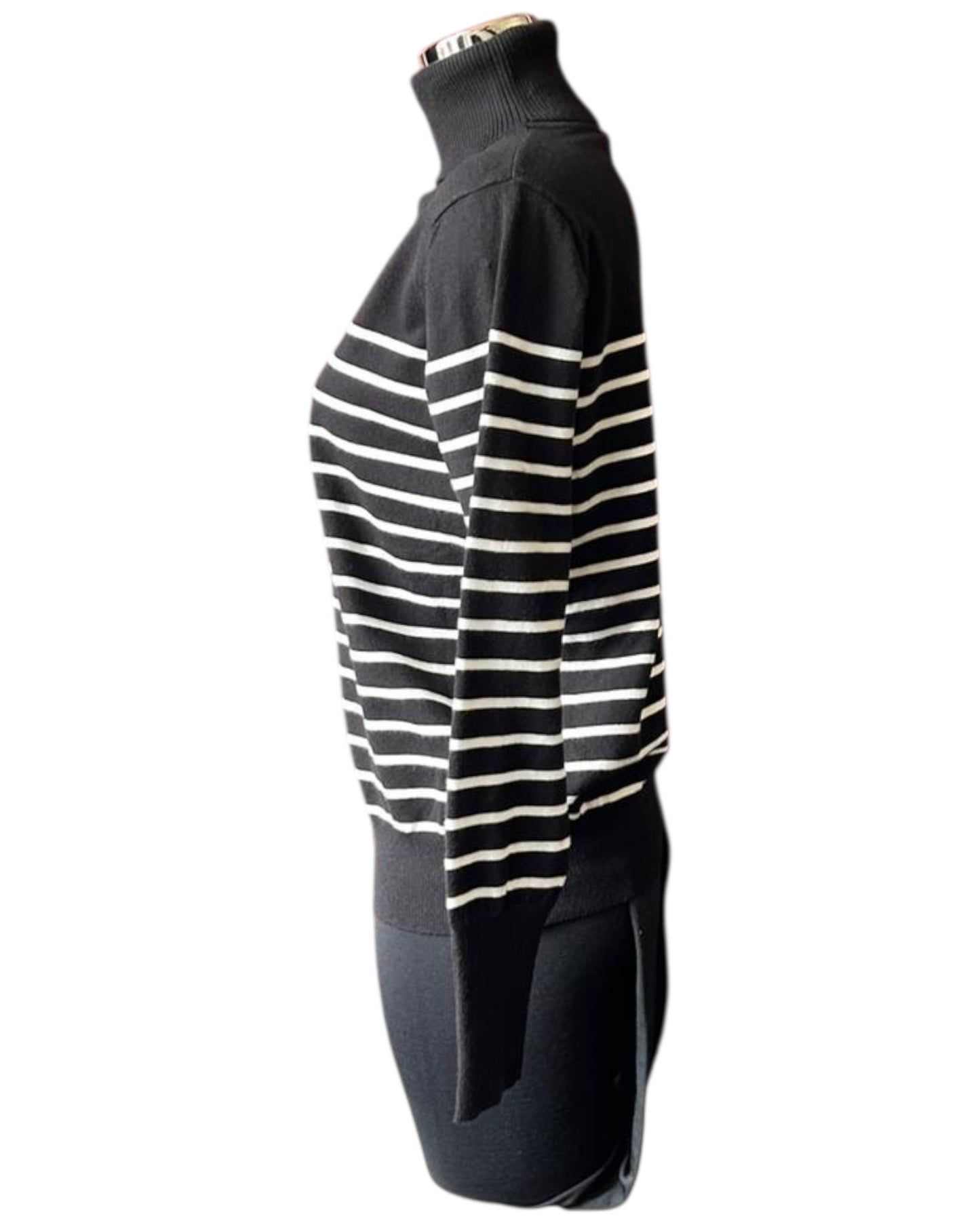 Zara fine knit stripe polo neck - black