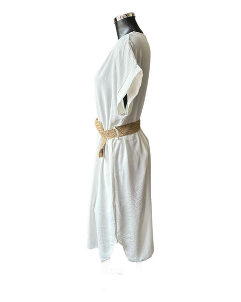 Lucy v neck dress and belt - Ivory