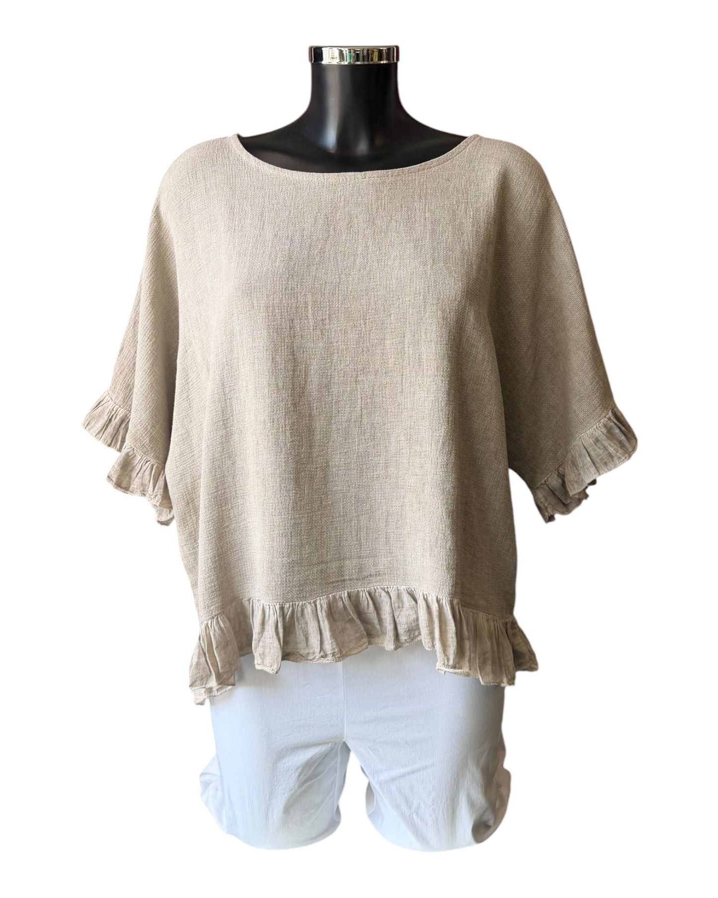 Casey range frill hem & sleeve top - Mocha