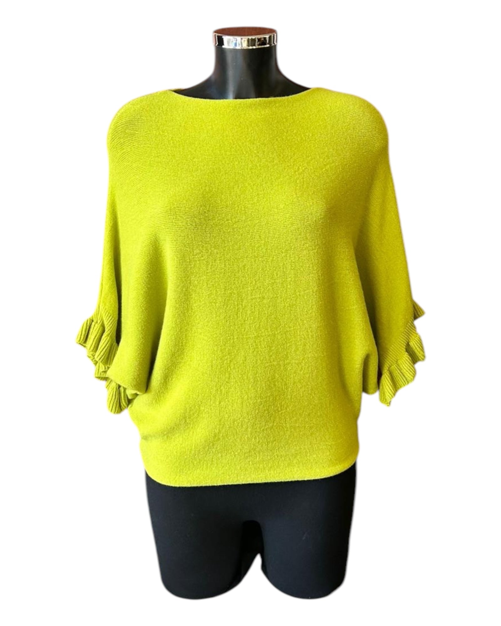 Shelly frill sleeve batwing jumper - Lime