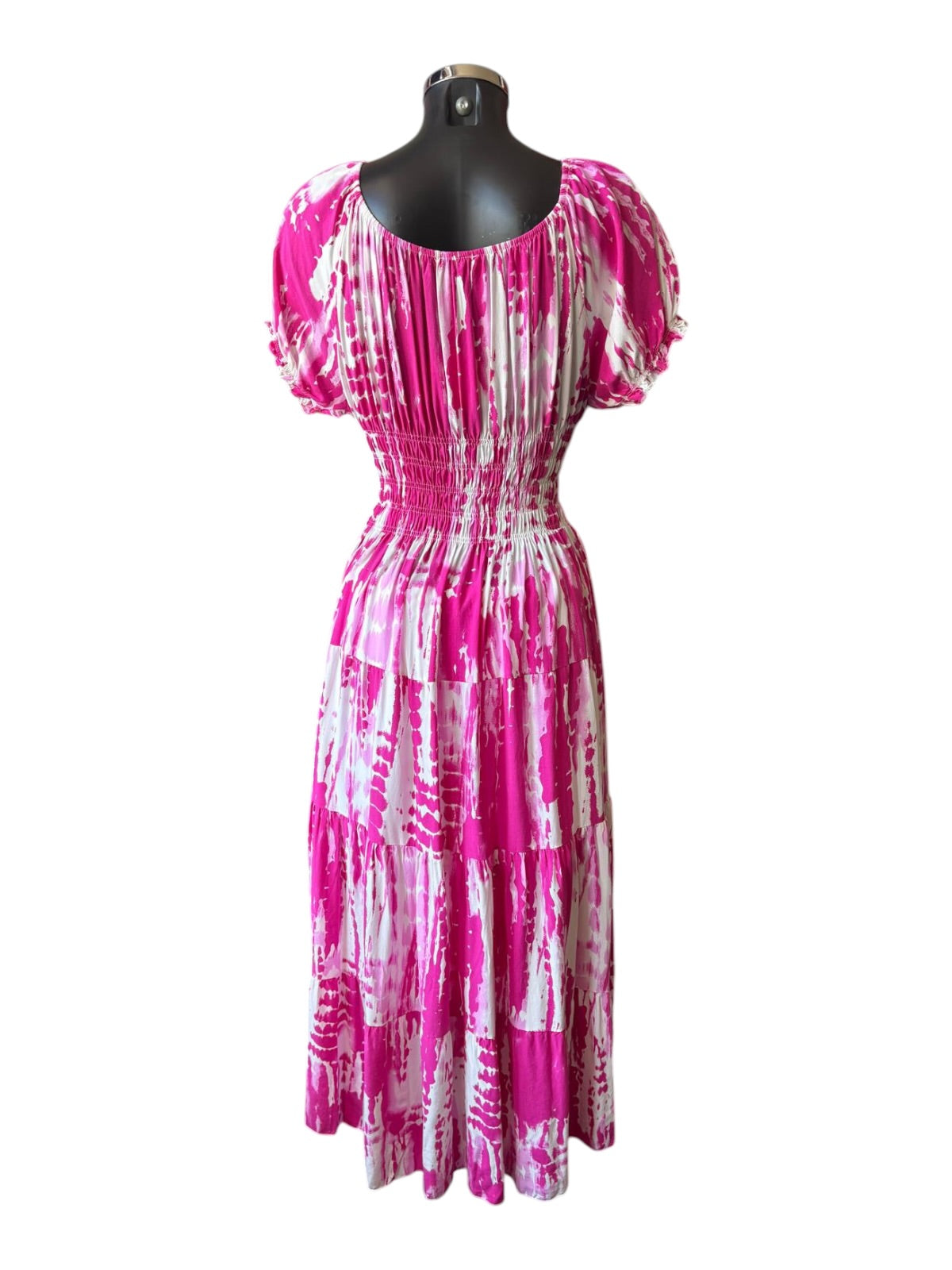 Molly Bardot midi tiered dress - Cerise pattern