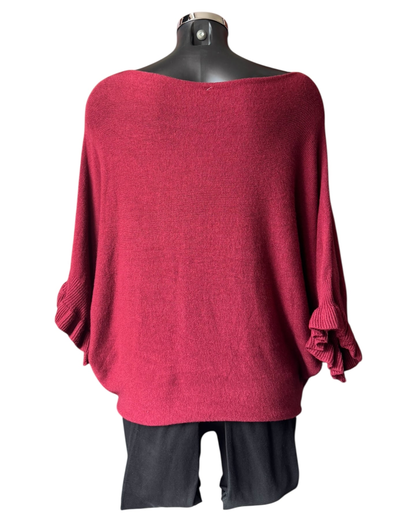 Alissa batwing frill cuff jumper - Bordeaux