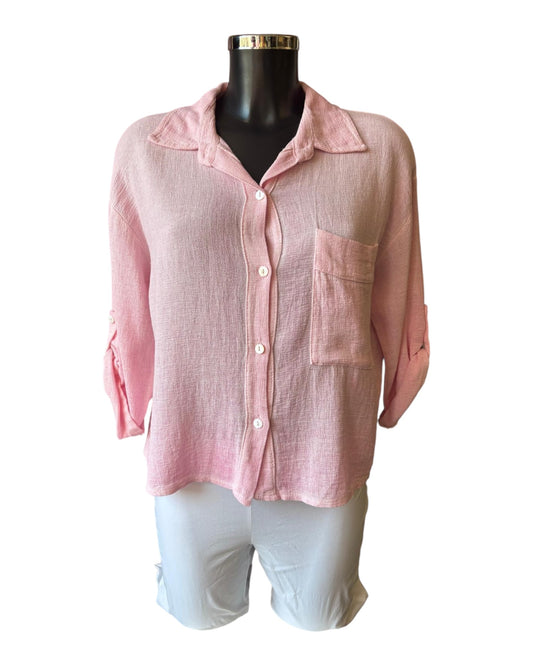 Casey range short roll sleeve shirt - Pink