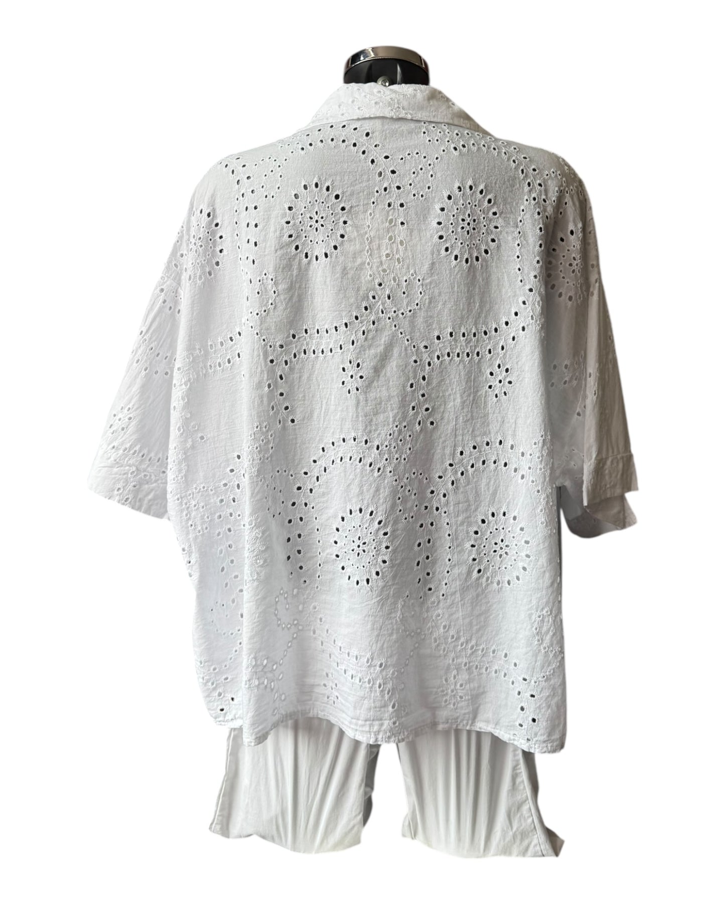 Greta cutwork cotton top - White