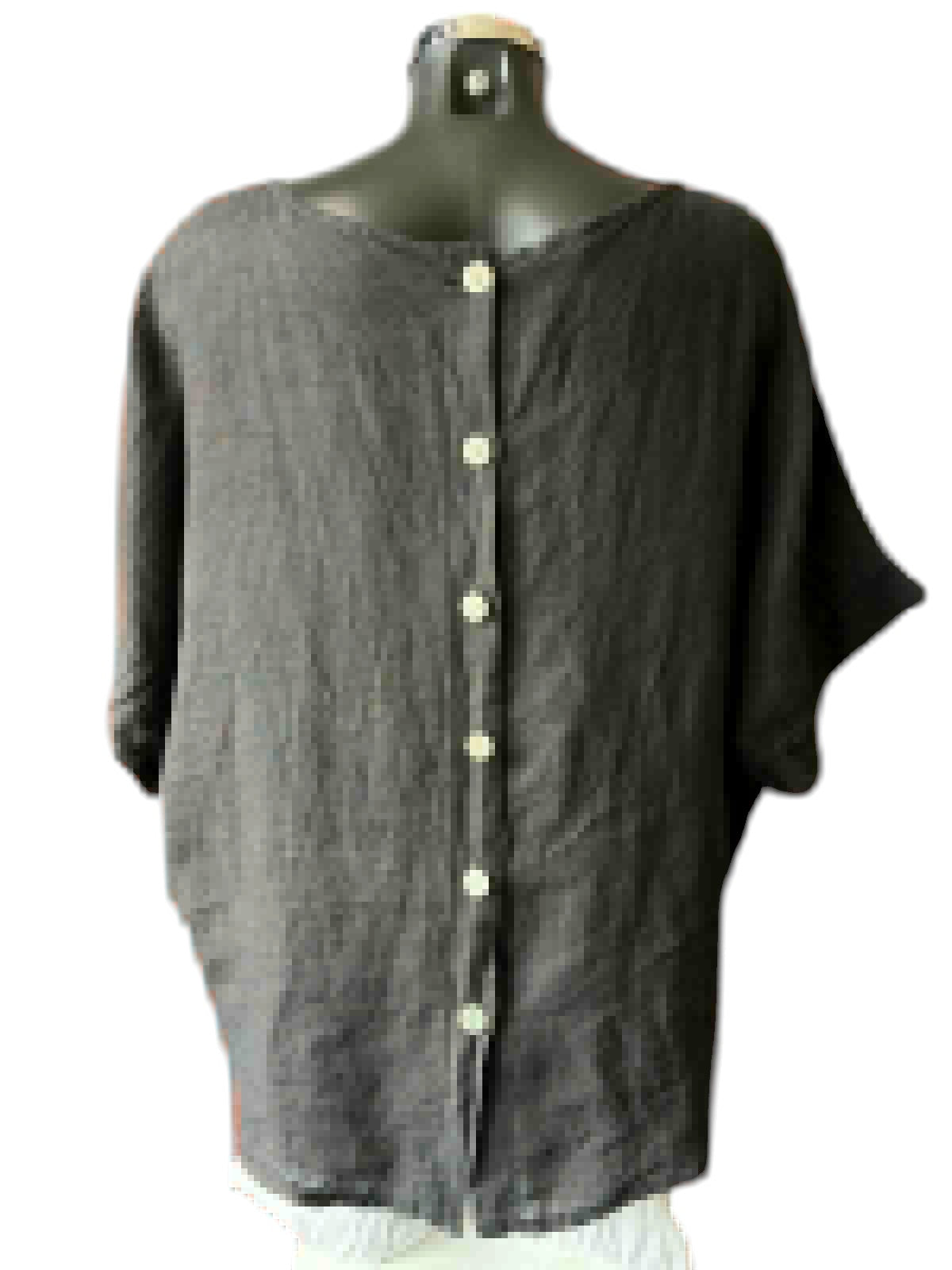 Daisy linen button back pocket top - Black