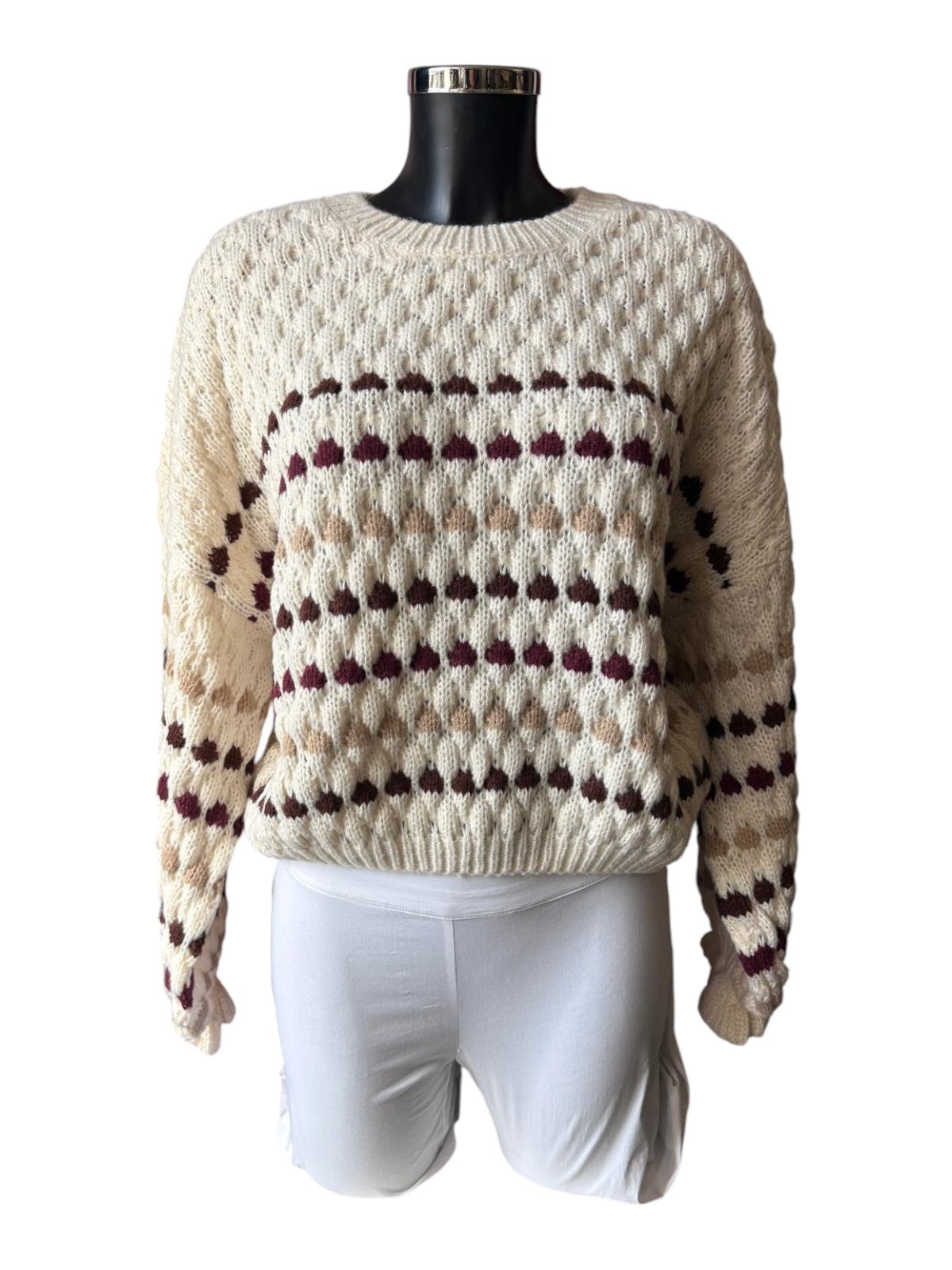 Lizzie spot ruffle cuff jumper - Ivory and natural mix