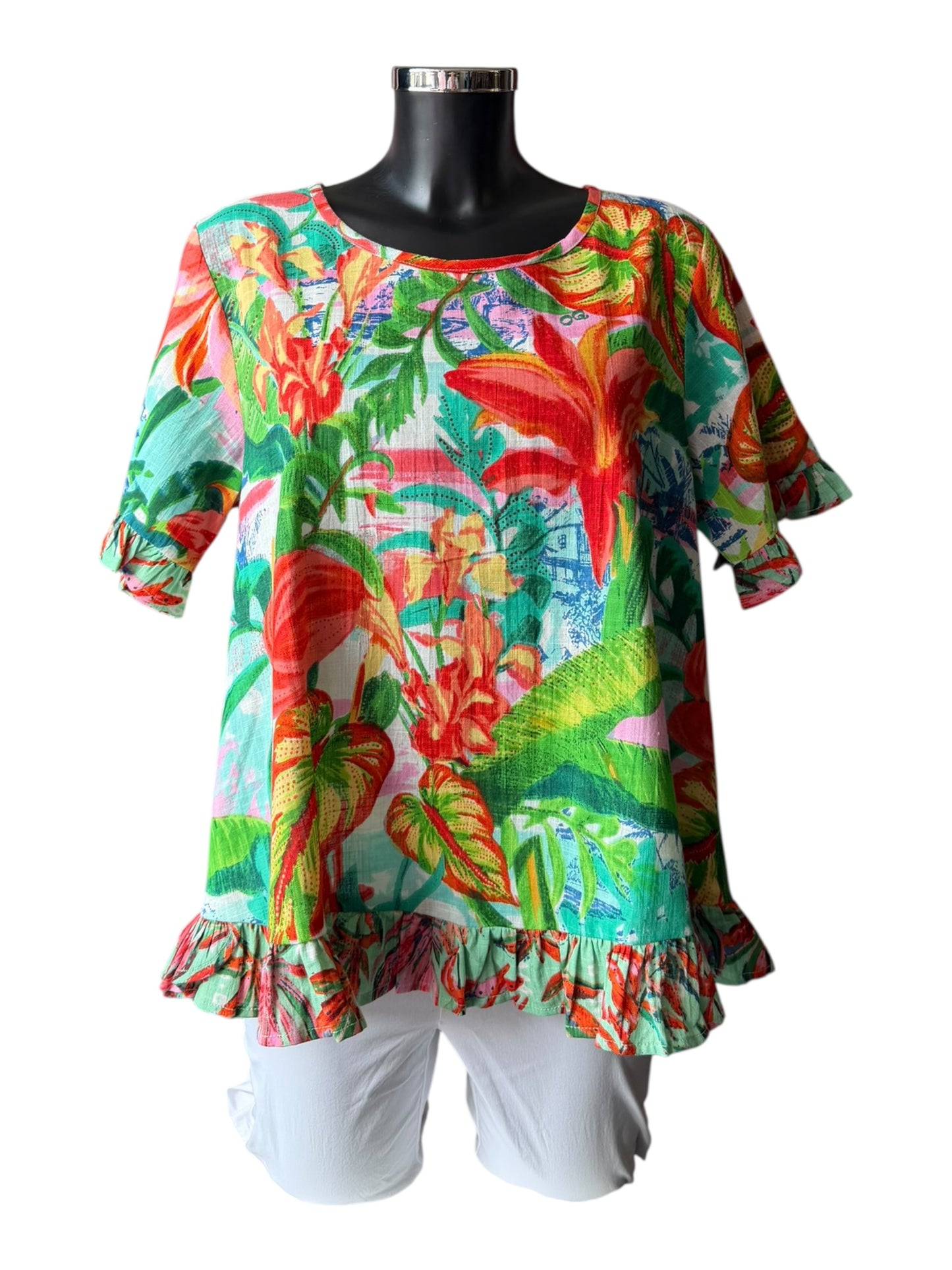Orientique Equador print frill top