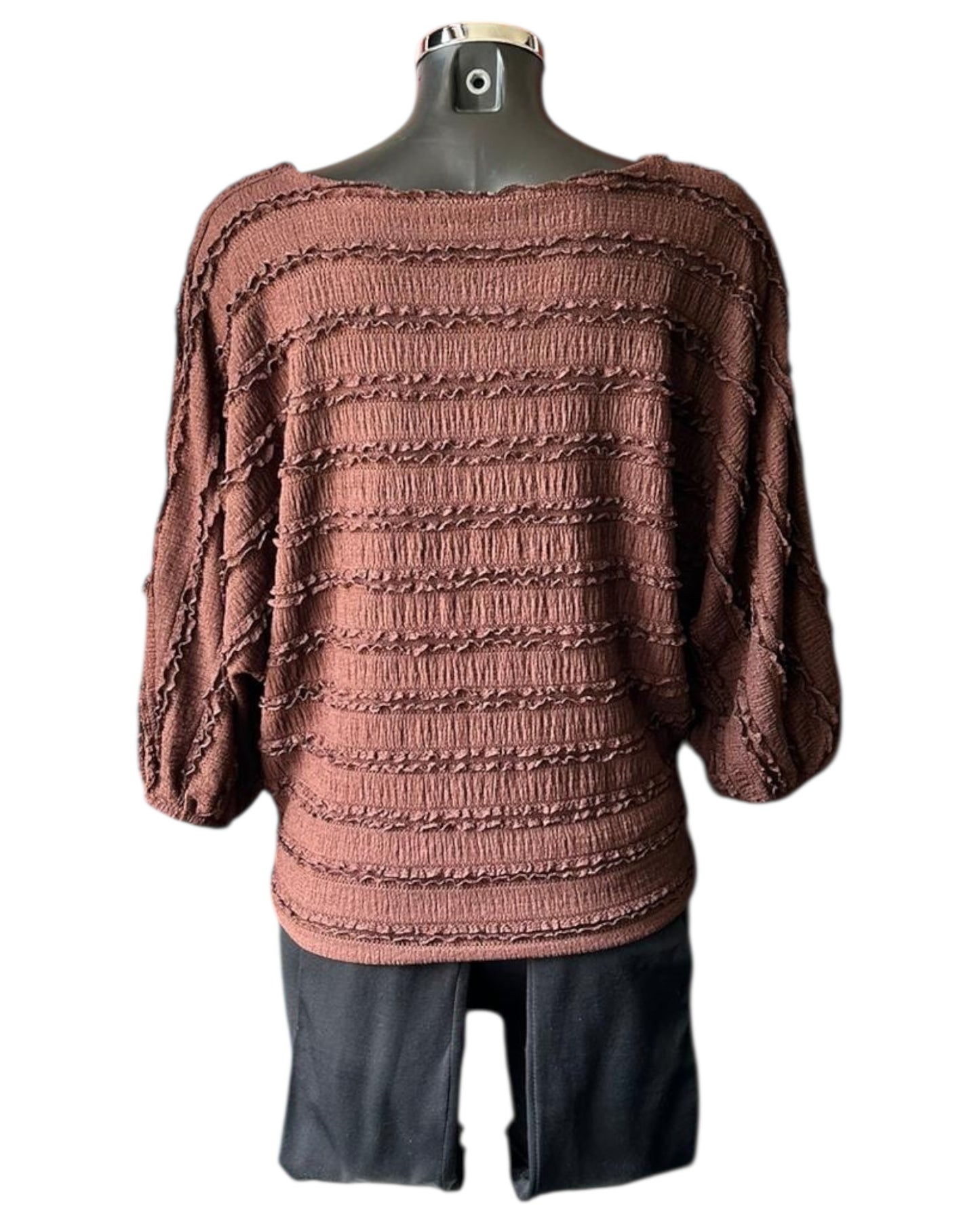 Polly tie front ruffle top - Chocolate