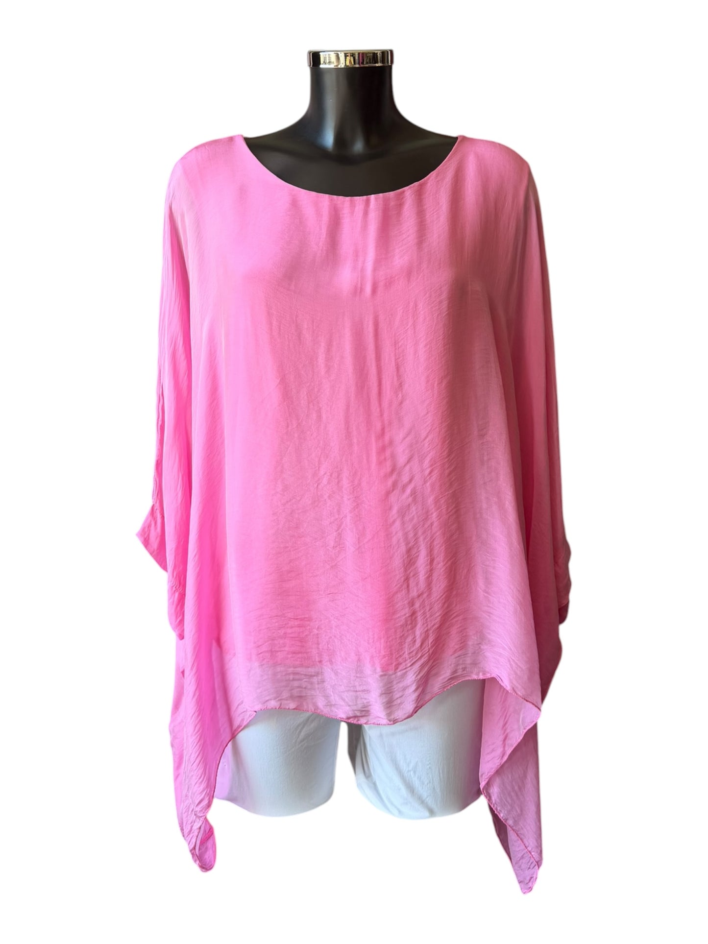 Sasha silk range floaty poncho top - candy pink