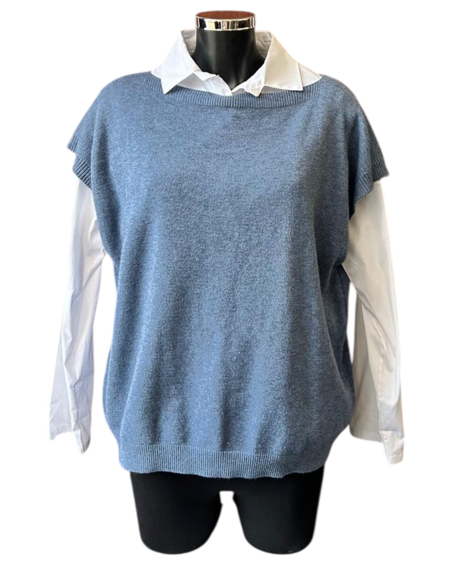 Yasmin 2 piece button back jumper & shirt - Denim