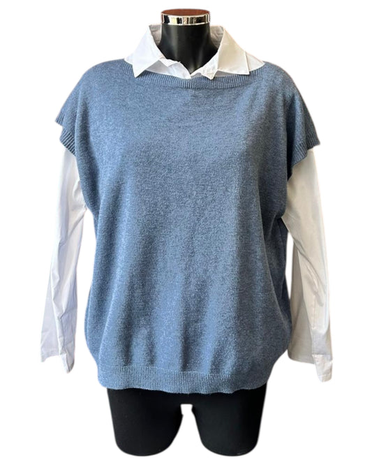 Yasmin 2 piece button back jumper & shirt - Denim