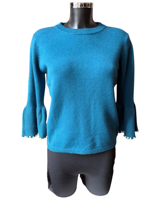 Laura pearl trim sleeve jumper - Teal