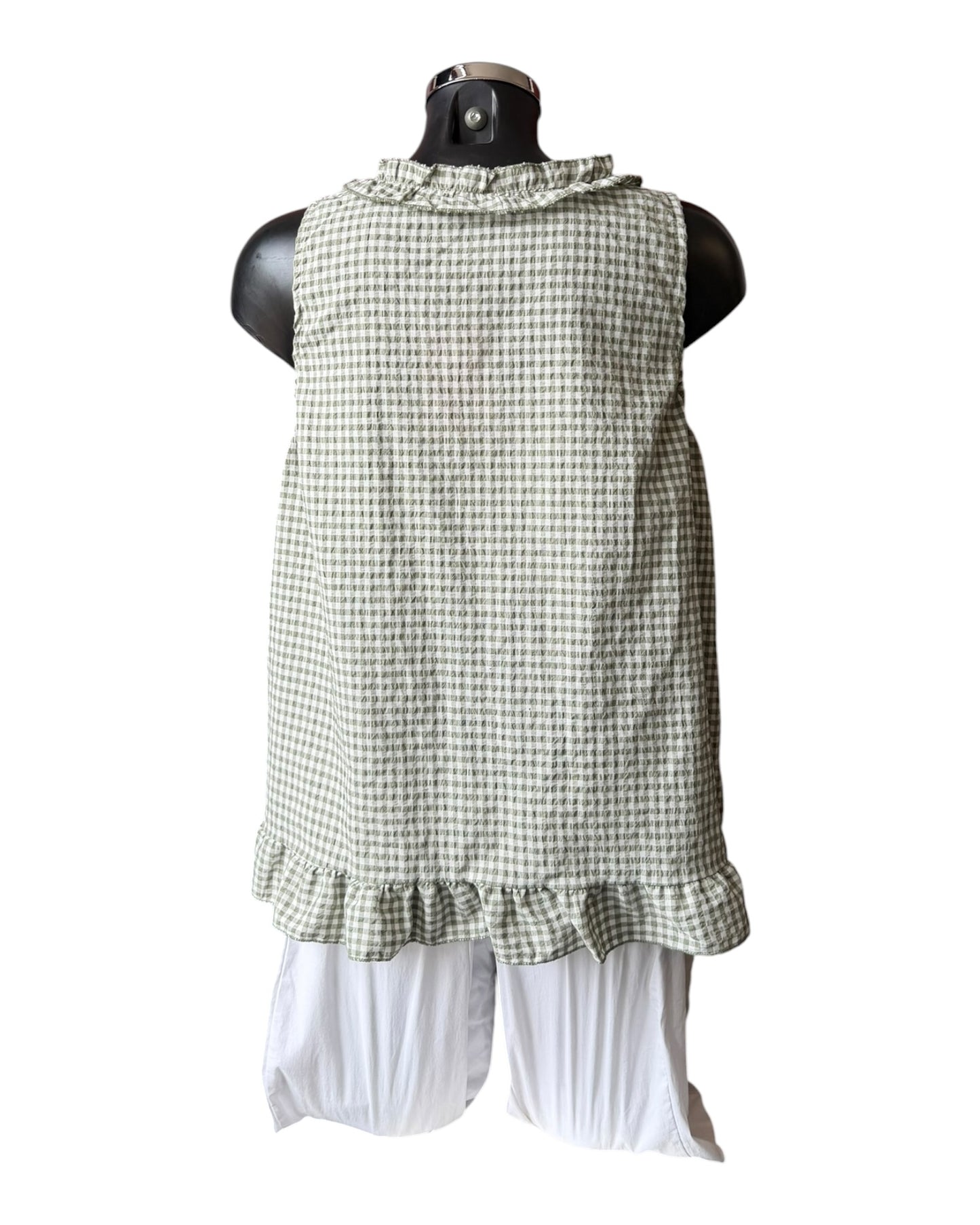 Gia gingham check sleeveless top - Khaki
