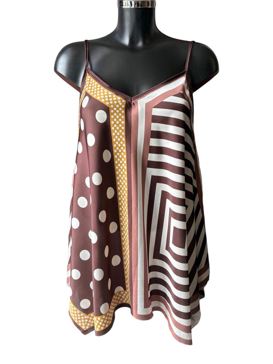 Esme spot & stripe satin cami top - Chocolate