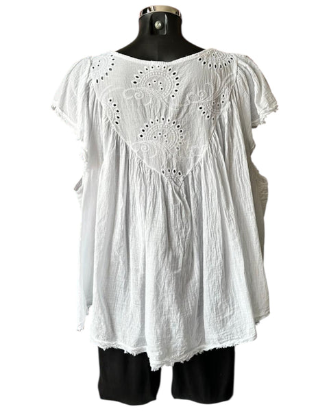 Rosa v neck cotton swing top - white