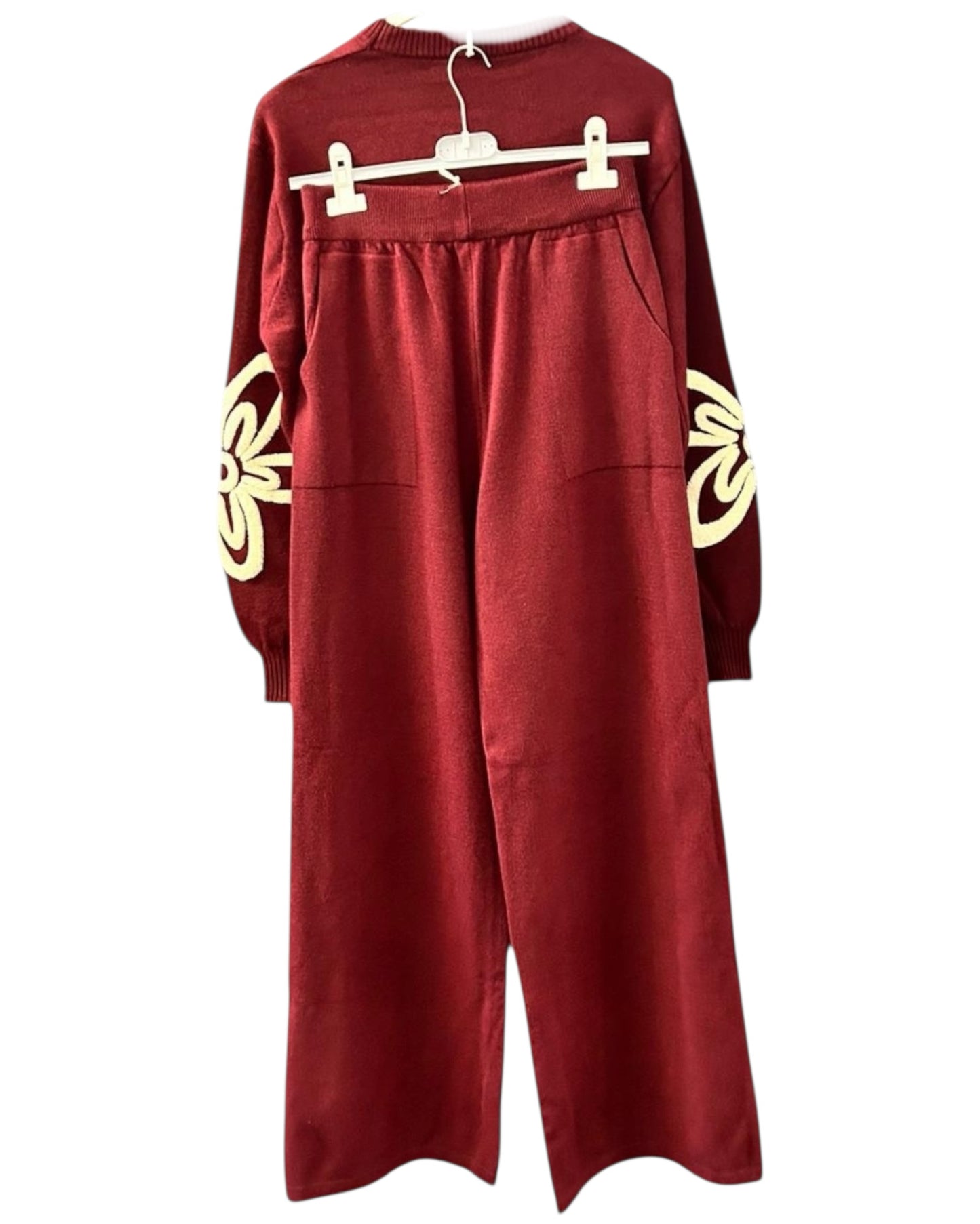 Milano flower range premium knit co ord trouser set - Bordeaux
