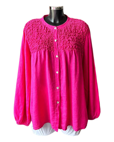 Imogen ruched front linen shirt - Cerise