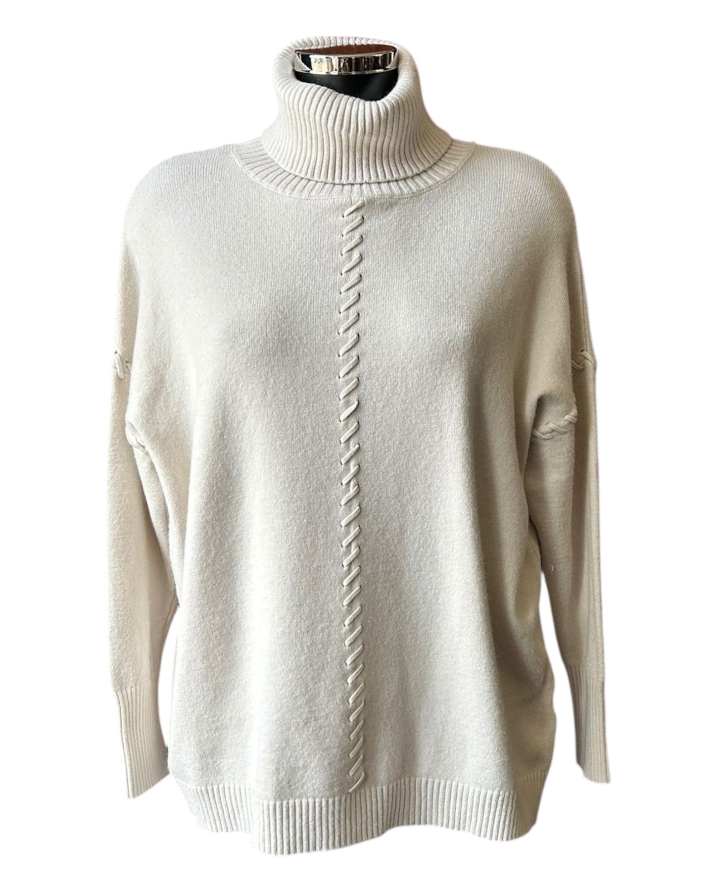 Violet blanket stitch roll neck jumper - Beige