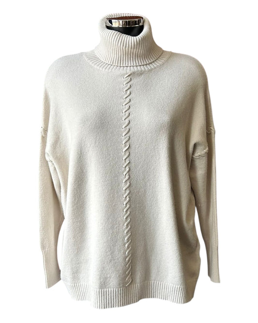 Violet blanket stitch roll neck jumper - Beige