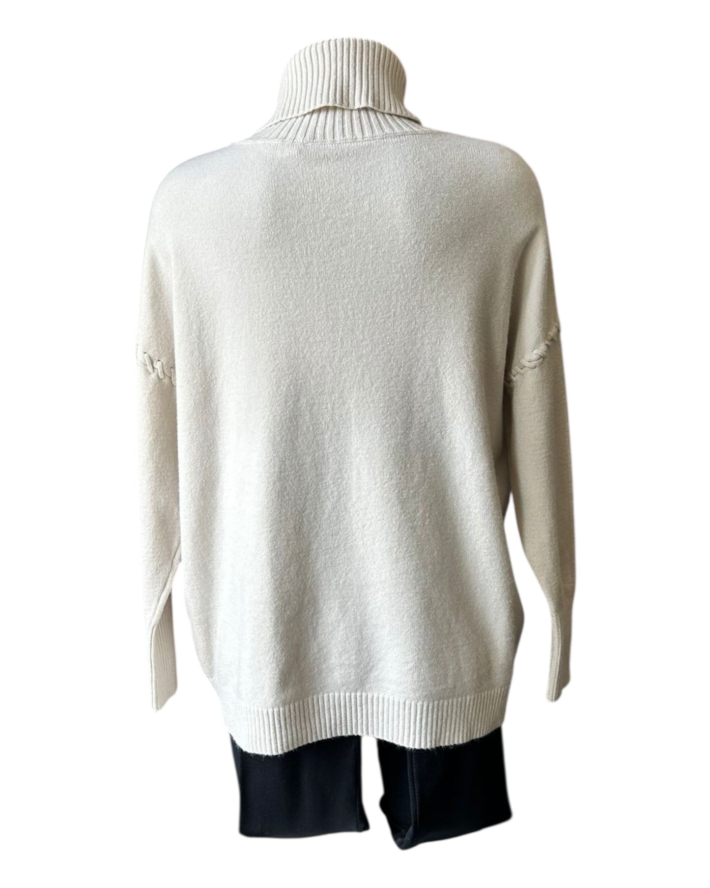 Violet blanket stitch roll neck jumper - Beige