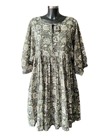 One summer olive floral boho dress