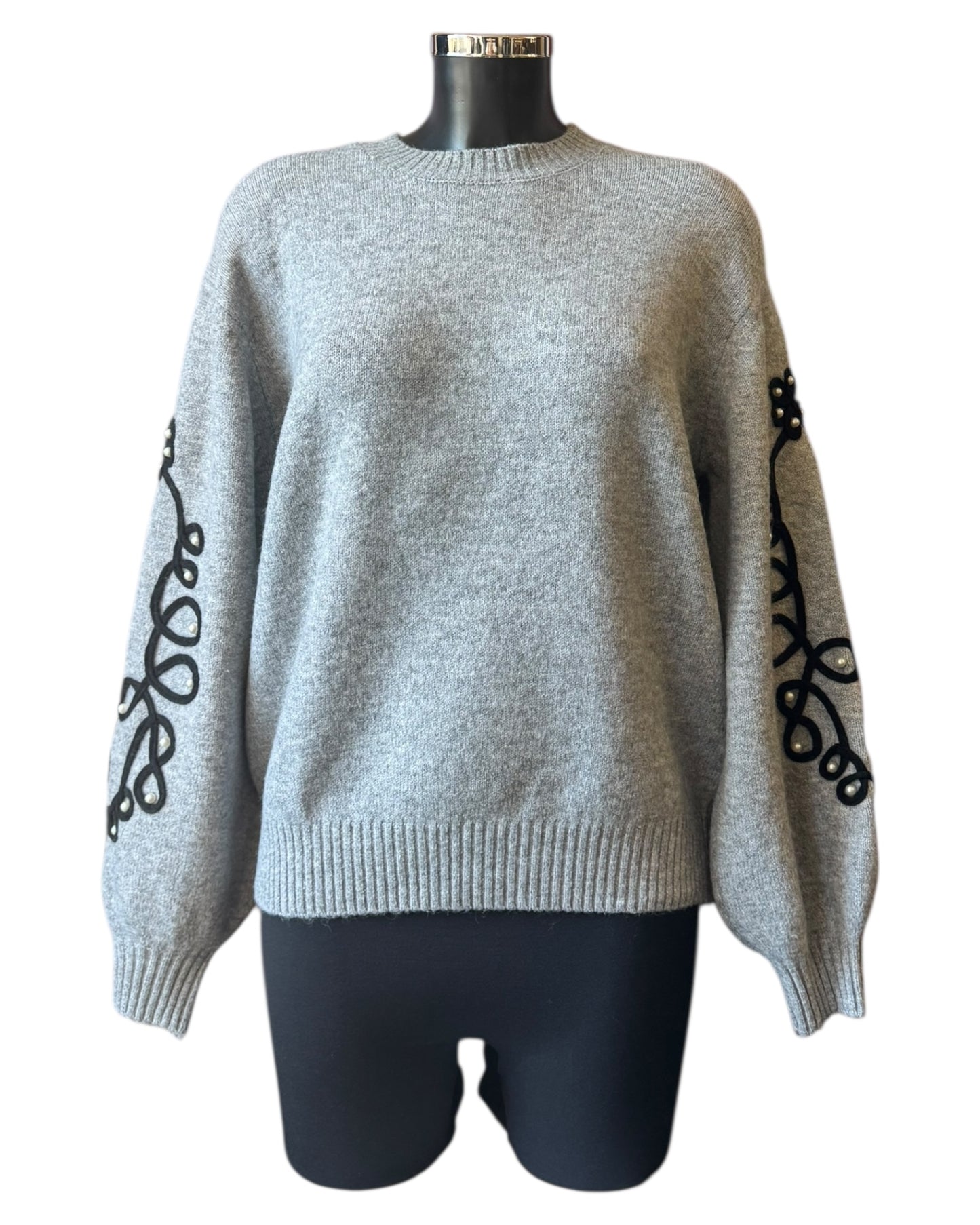 Willow appliqué sleeve grey jumper