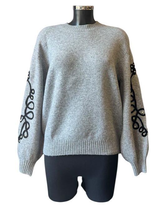 Willow appliqué sleeve grey jumper