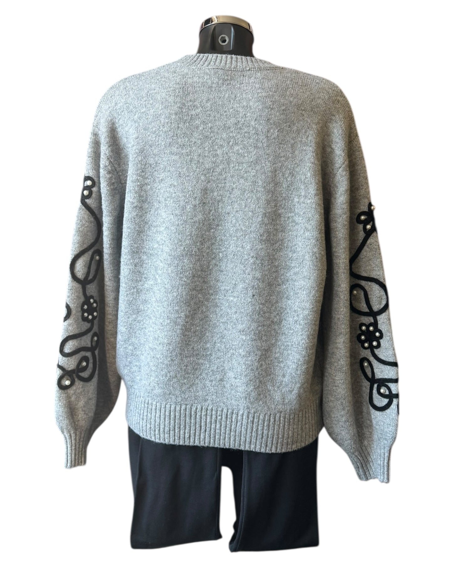 Willow appliqué sleeve grey jumper