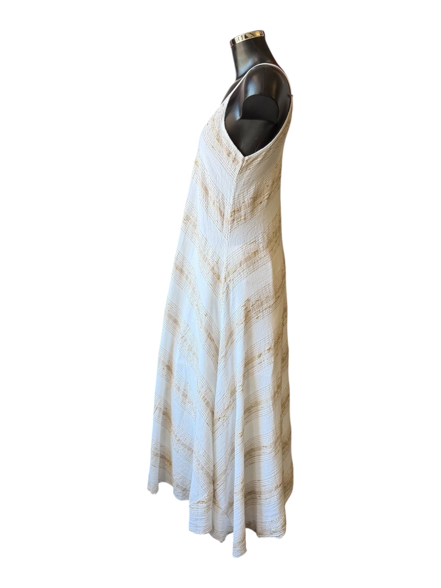 Caprice range linen and cotton gold thread strappy maxi dress