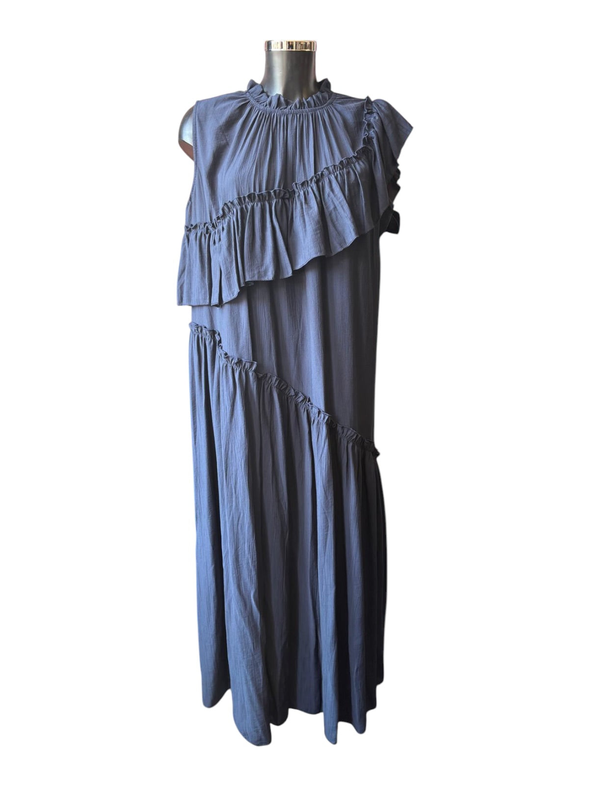 Tanya ruffle high neck dress - Navy