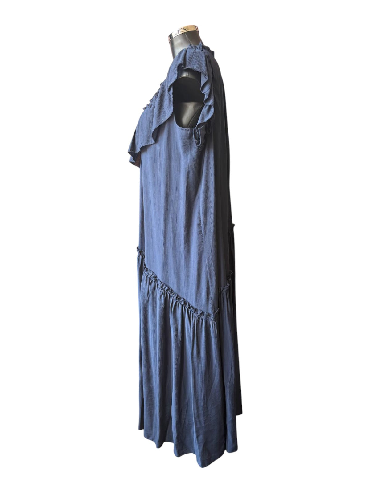 Tanya ruffle high neck dress - Navy