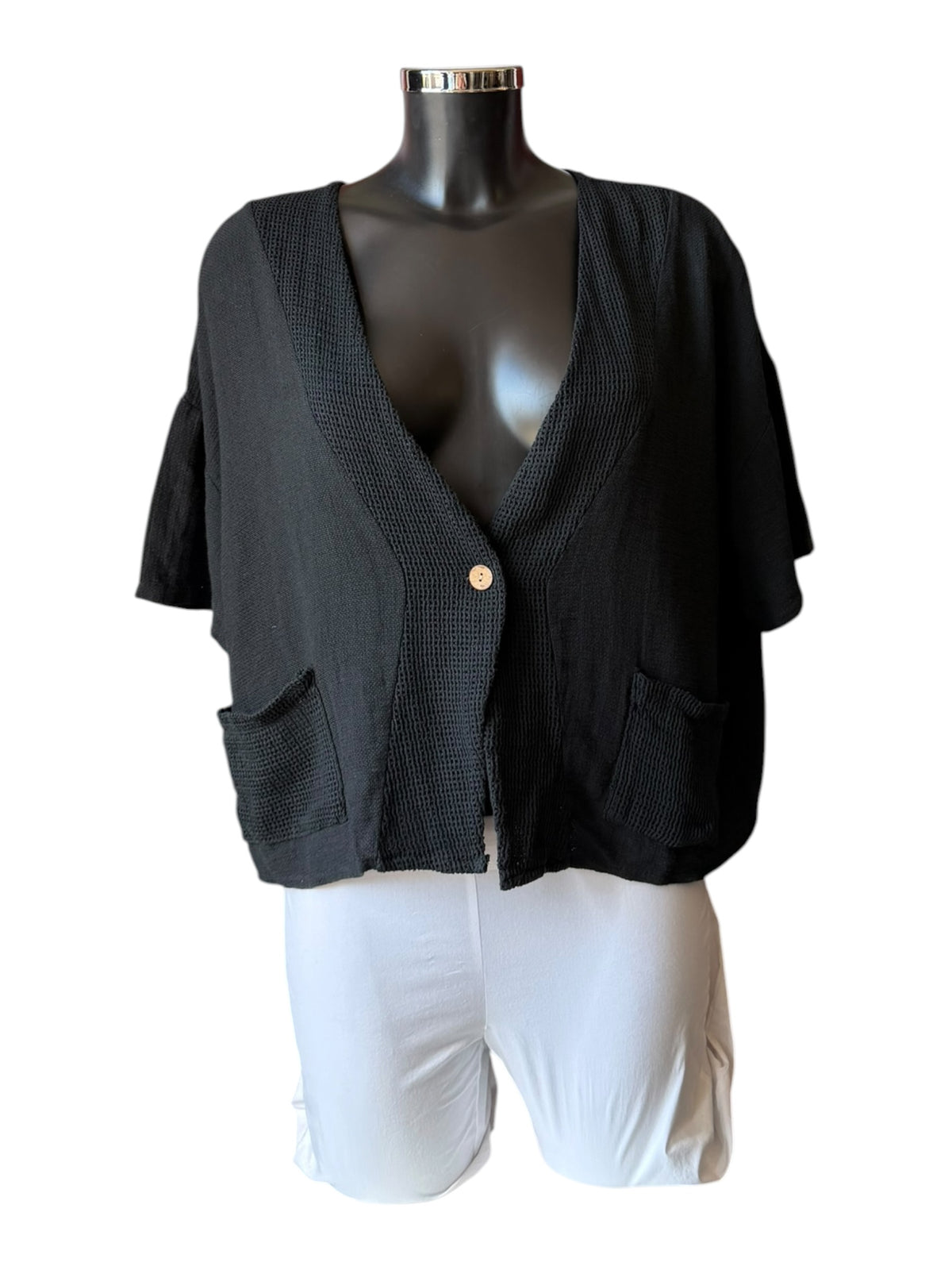 Casey range mesh trim cardigan top - Black