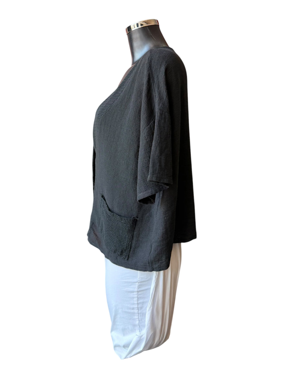 Casey range mesh trim cardigan top - Black