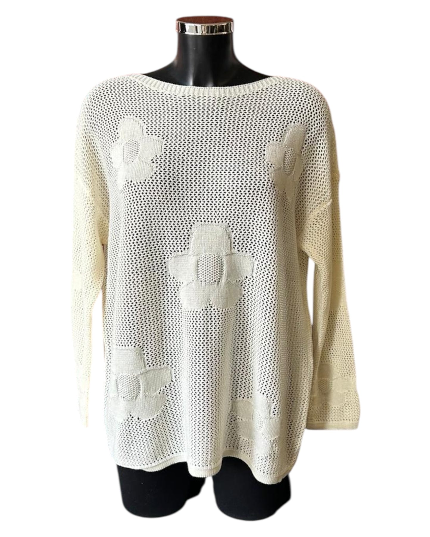 Natasha daisy open knit jumper in Ecru