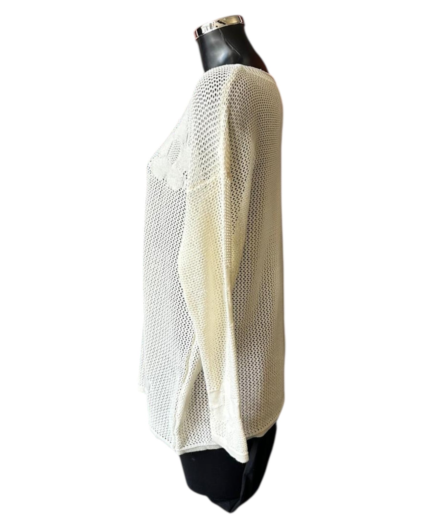 Natasha daisy open knit jumper in Ecru