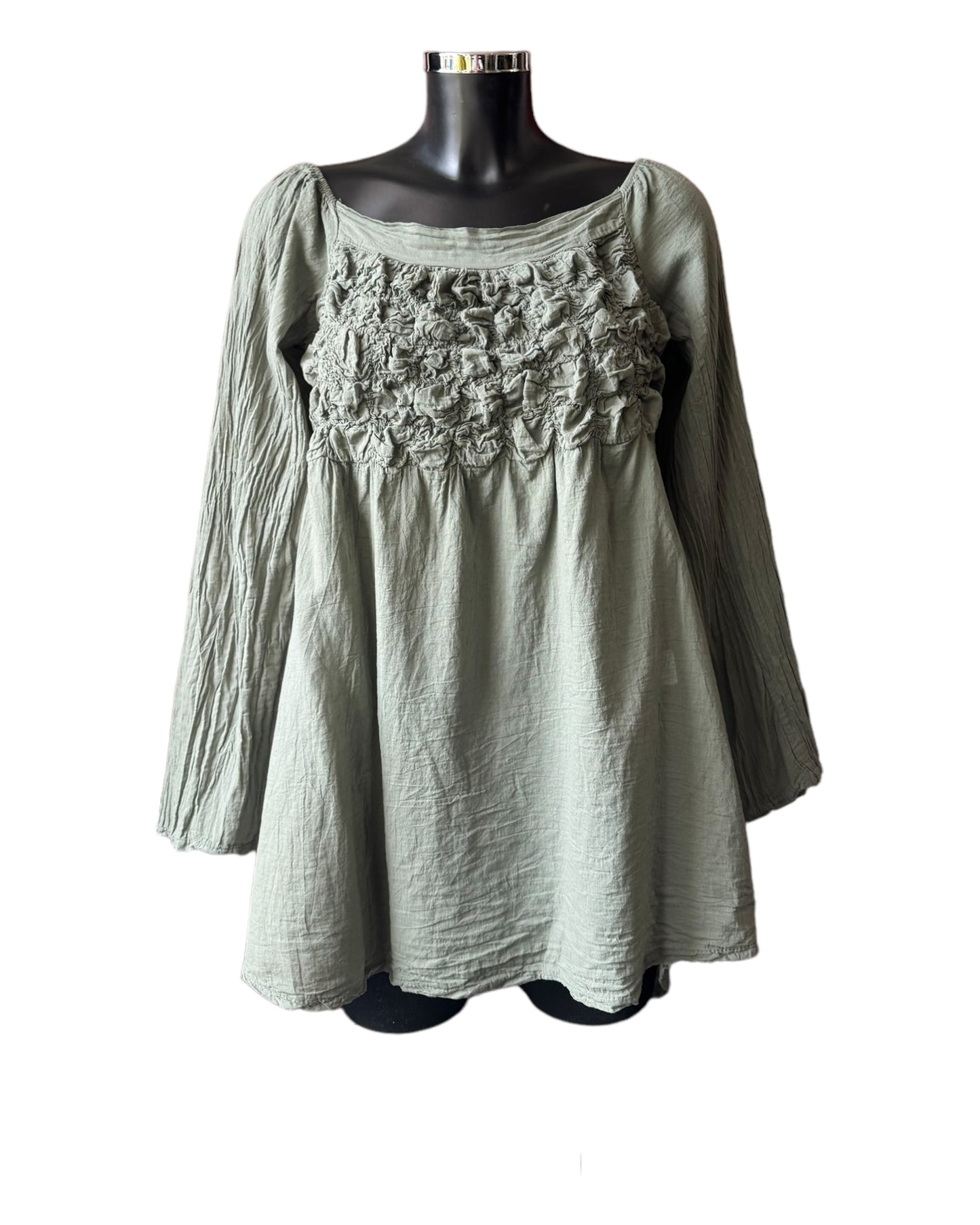 Sasha ruched smock tunic top - Khaki