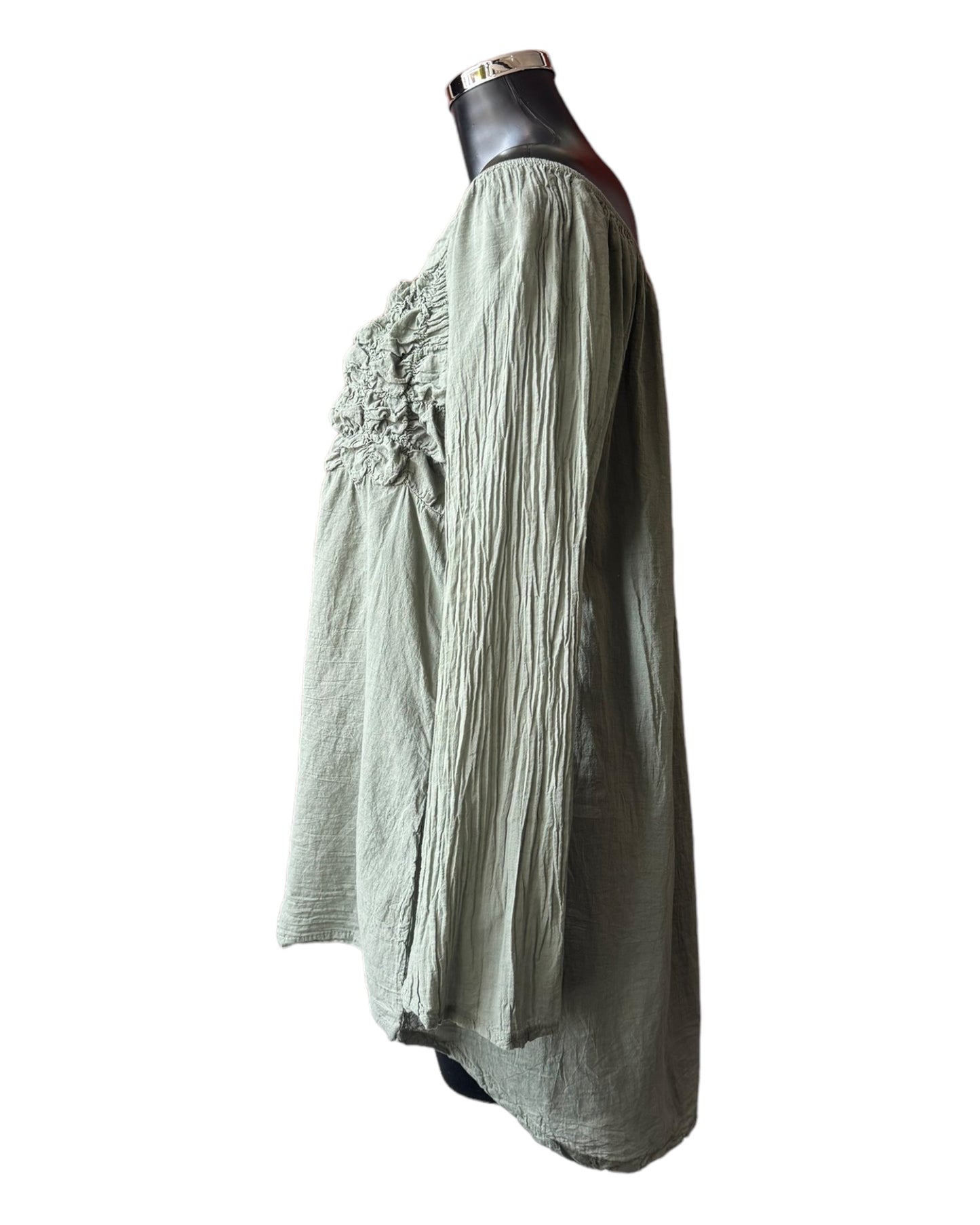 Sasha ruched smock tunic top - Khaki