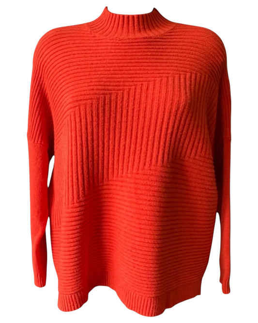 Zina boxy ribbed funnel neck soft knit jumper - Orange