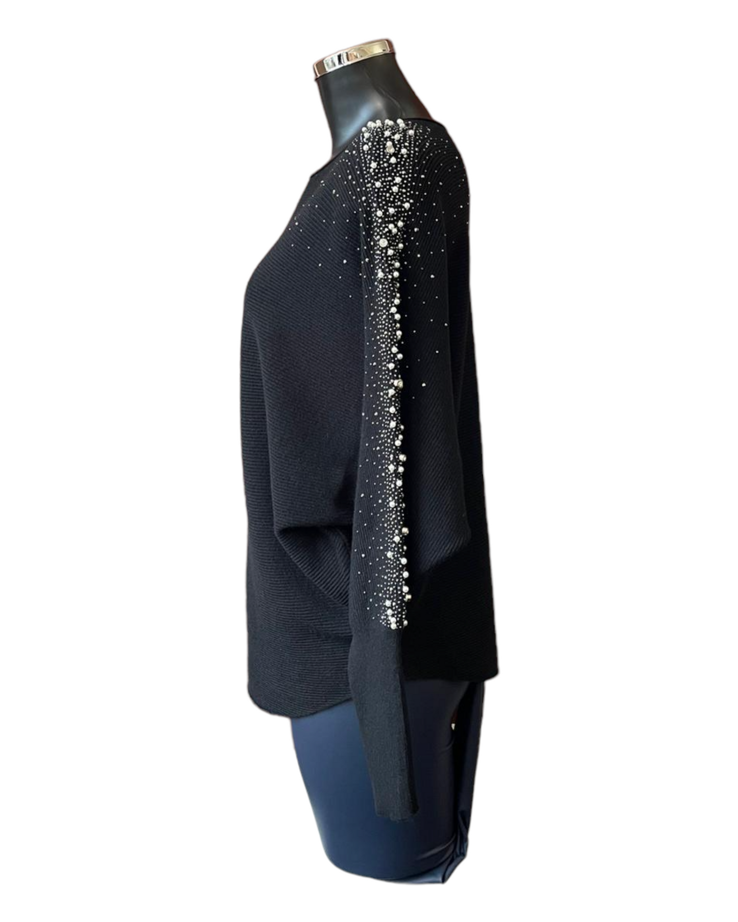 Pippa Pearl sparkle sleeve batwing jumper - Black