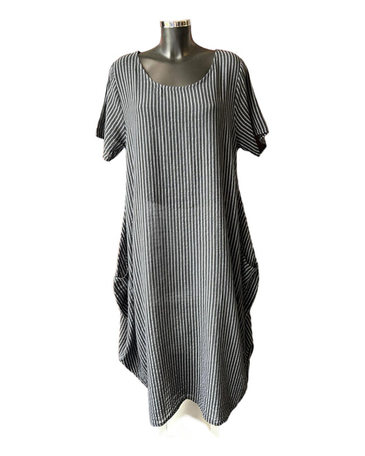 Bonnie striped long cotton dress black