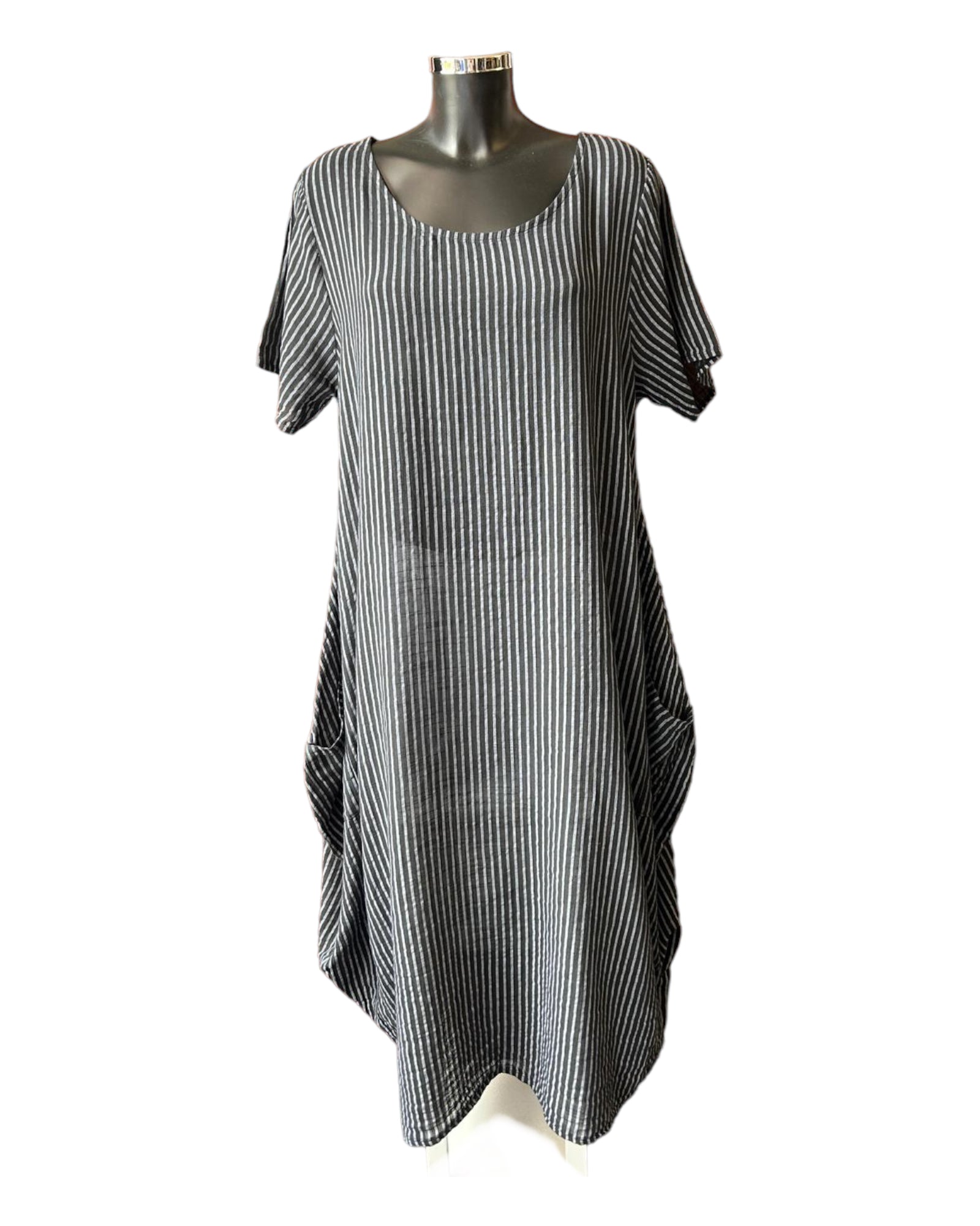 Bonnie striped long cotton dress black