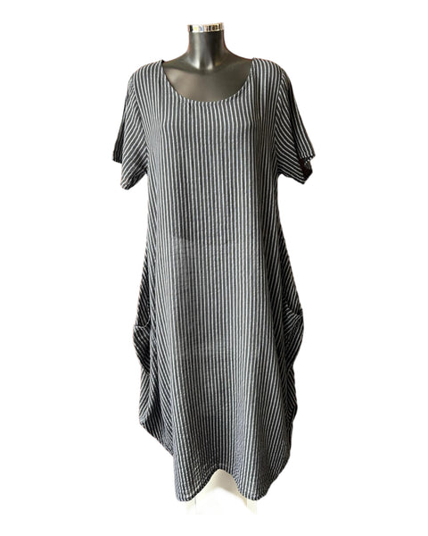 Bonnie striped long cotton dress black