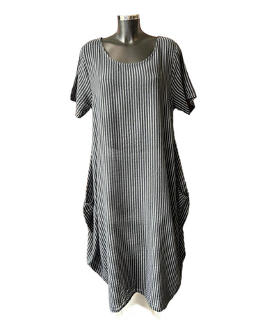 Bonnie striped long cotton dress black