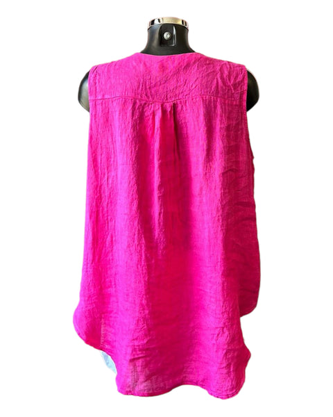 Gigi linen sleeveless button top - cerise