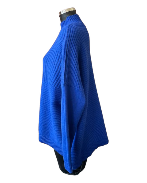 Zina boxy ribbed funnel neck soft knit jumper - Cobalt